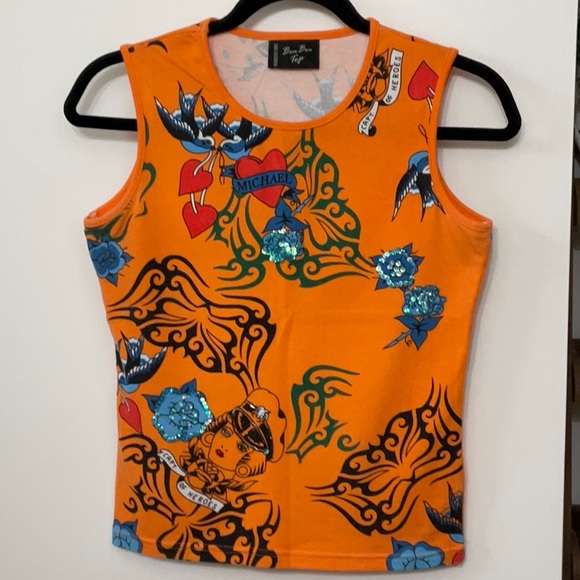 Bon Bon Top Tops - Orange Graphic Tank Top